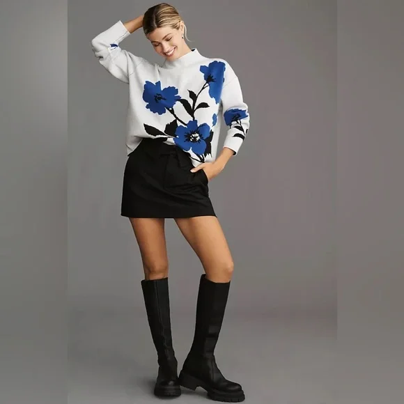 Maeve Carys by Anthropologie Mock Neck Sweater Blue Floral (Size XL) - NWT - Picture 3 of 5